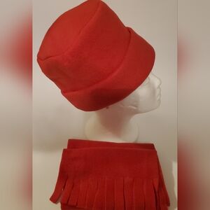 New fleece hat and scarf set Red adult size Hand  Crafted